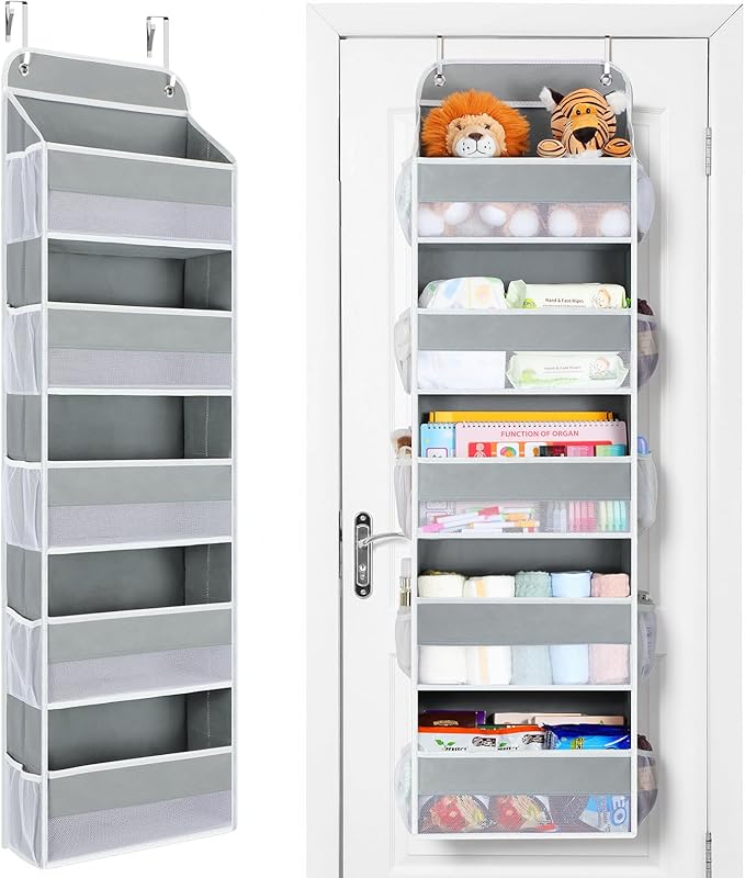Yecaye Over The Door Organizer Storage, 5-Tier Heavy Duty Door Organizers Hanging with 10 Side Mesh Pockets, 44 lbs Load Capa