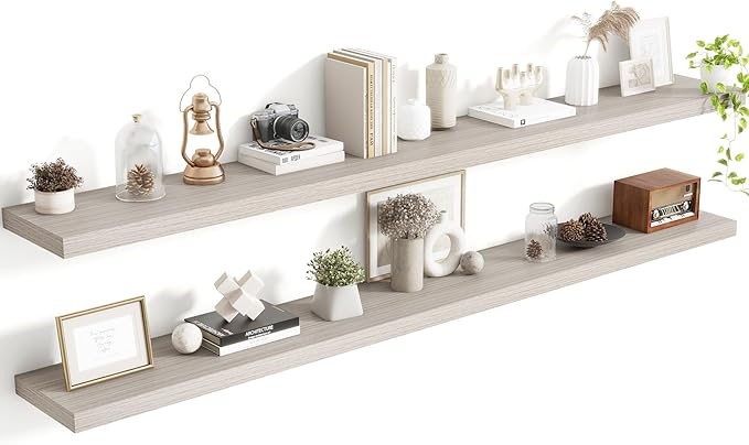 72 Inch Floating Shelves, 8 Inch Deep Floating Shelves for Wall, Hanging Shelf with Invisible Brackets, Deep Shelves for Bath