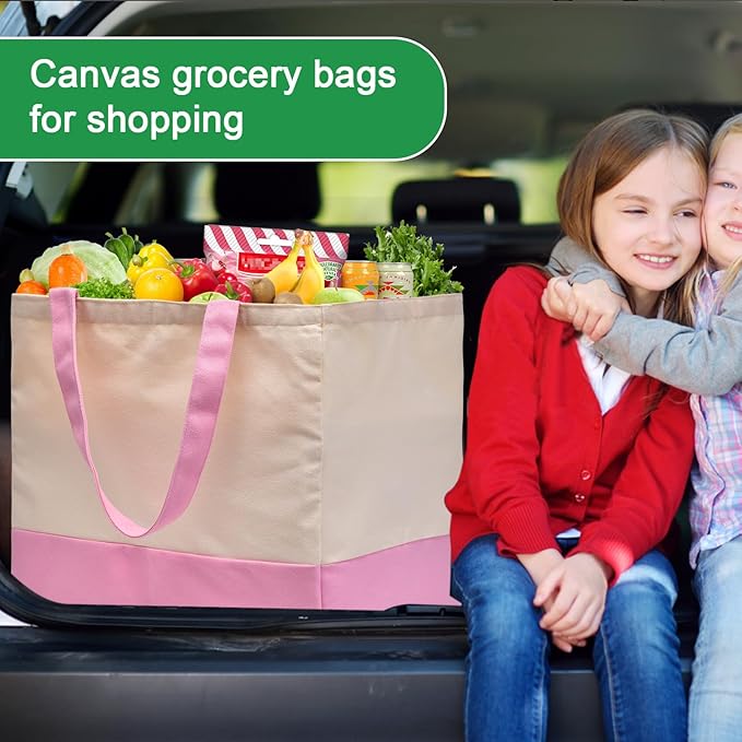 Canvas Reusable Grocery Bags Heavy Duty, 8.3 gal Foldable Large Tote Bag with Handles, Holds 60 lbs Canvas Shopping Bags, 1 Pack