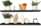 BGMG Wood Floating Shelves for Wall 54 inch Set of 2,Black Floating Shelves,Solid Wood Wall Mount Shelves for Bathroom Living