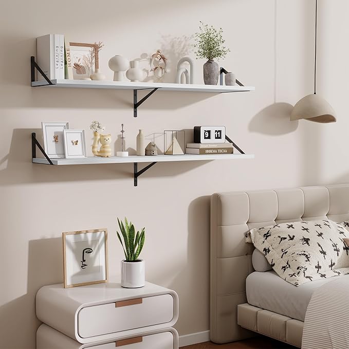 48inch Floating Shelves for Wall,10" Deep Floating Shelves with Metal Brackets,Wall Mounted Hanging Floating Shelf,Wide Displ