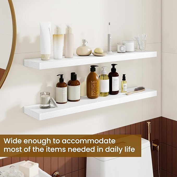 Dreamland 36Inch Floating Shelves for Wall, Rustic Wooden White Floating Shelves for Bathroom|Bedroom|Kitchen, Deep Wall Moun