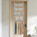 VyGrow Over the Door Storage Organizer with 3 Tier Mesh Baskets 2 Hanging Rods, 2 Mounting Options, Heavy Duty Clothes Hanger