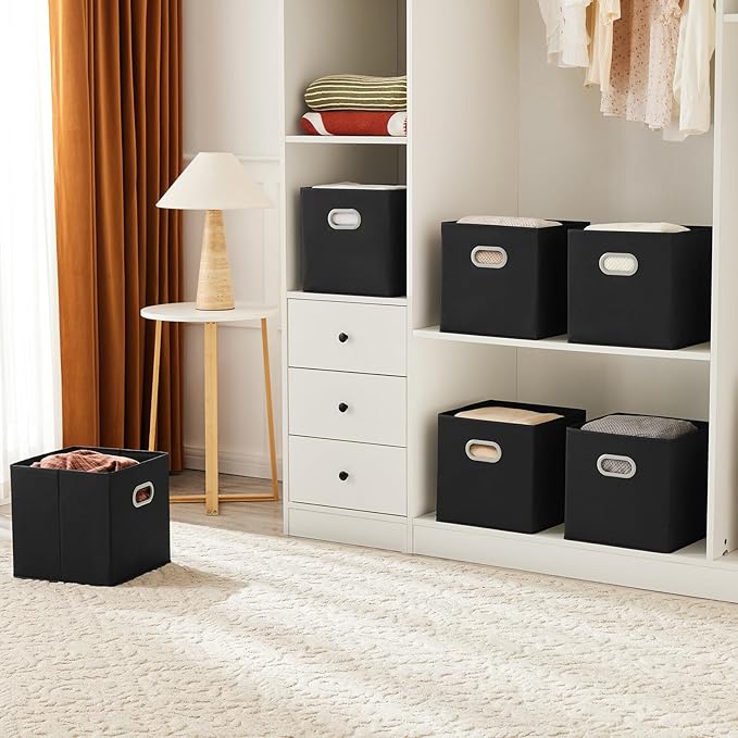 MAX Houser Fabric Storage Bins Cubes Baskets Containers with Dual Plastic Handles for Home Closet Bedroom Drawers Organizers 