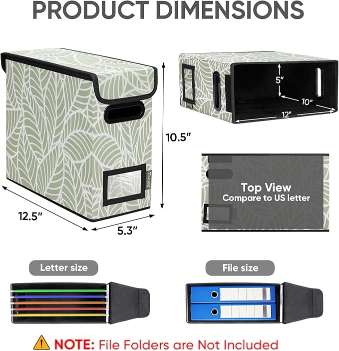 BALEINE File Organizer Box with Lid, Collapsible File Folder Organizer with Plastic Slide, Hanging File Folder Box for Office