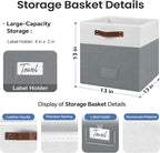 FinishingBo 6-Pack Storage Cubes with Handles & Label Holders Basket, Closet Cube Home Organizer Bins(White/Dark Grey, 13 x 1