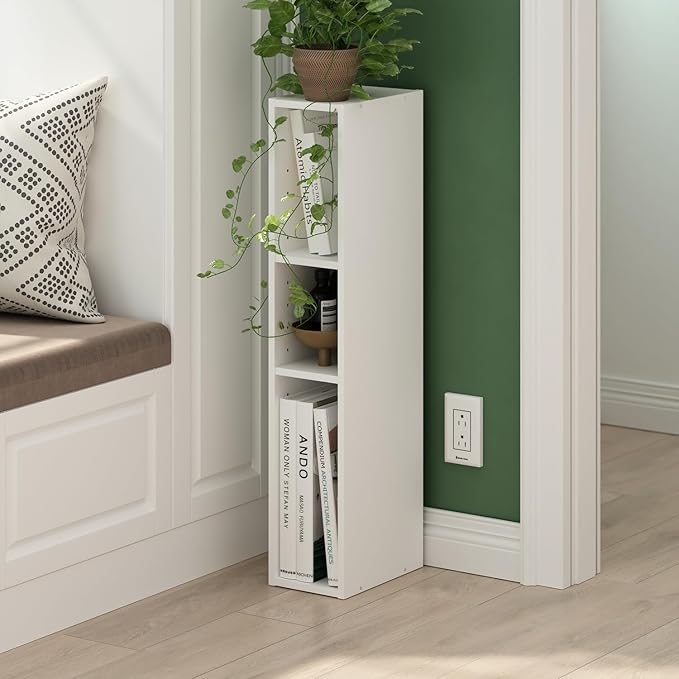 Furinno Fulda Book Shelf, 3-Tier Narrow Bookshelf, Bookcase with 6-in Width Storage Shelf, 9.3 x 5.9 x 31.5, for Living Room,