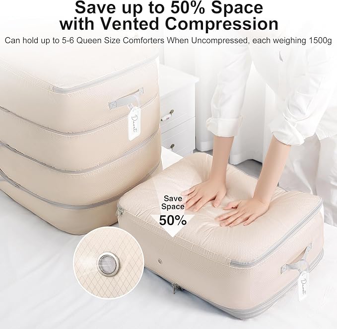 Comforter Storage Bag - 130L Large Capacity Blanket Storage Bags 4-Layer Ultra Space Saving Self Compression Organizer, Washa