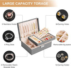 Jewelry Box for Women Girls 2 Layer Leather Travel Jewelry Organizer Storage Case with Lock and Removable Tray for Necklace E