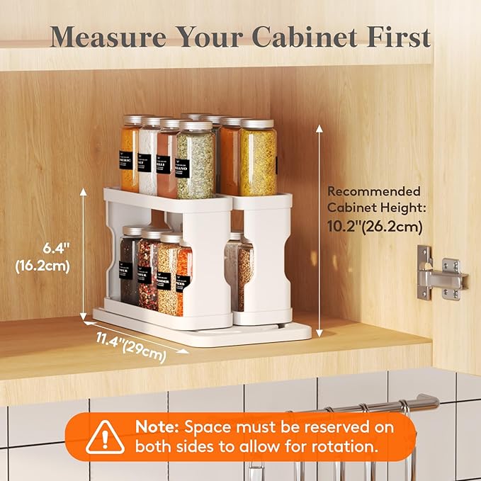 Lifewit Sliding Spice Rack for Cabinets, 6.4"H x 11.1"D x 6.1"W Slide Out Swive Cupboard Spice Organizer with Non-Slip Mat, A