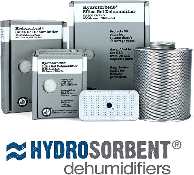 HYDROSORBENT Moisture Absorbers for Cameras, Telescopes, Safes (40gm - 2 Pack). Blue to Pink. Rechargeable, Reusable