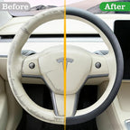 Black Tesla Nappa Leather Steering Wheel Cover, Model 3/Y Accessories, Comfort Grip, Anti-Slip Breathable, Compatible with Te