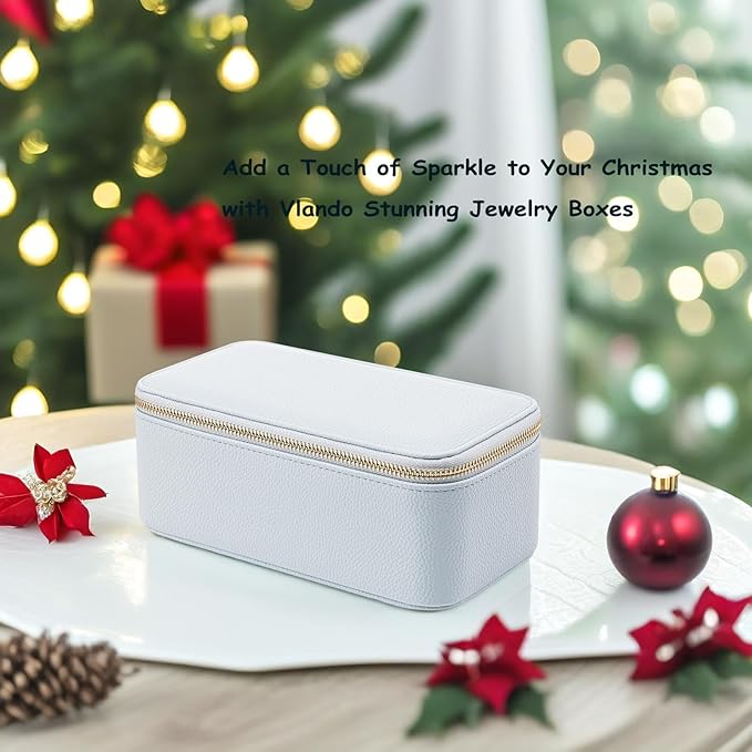 VLANDO Travel Jewelry Box Organizer – Portable PU Leather Jewelry Case with 6/8/12 Zippered Pouches, Compact Storage for Earr