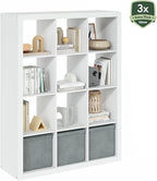 Furinno Cubicle Book Shelf, 12-Cube Bookshelf, Triple Thick Frame Cube Storage Organizer, 1.65" Thick Bookcase, 15.4" x 57.4"