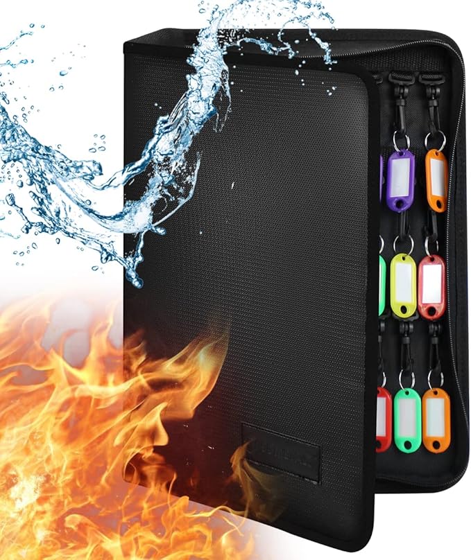 Fireproof and Waterproof Portable Zippered Key Case,60 Key Hooks Key Organizer with Key Tags,Portable Manager Zipper Key Bind