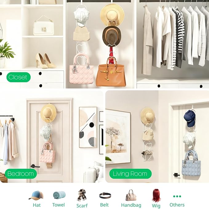 LINFIDITE 15 PCS Baseball Hat Rack Hanger Holder Organizer Multi Hook Wall Mounted Over Door Cap Display Storage Rack Cap Hol
