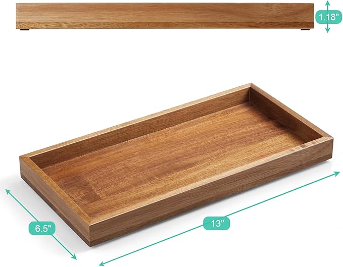 ALELION 13" Bathroom Vanity Tray for Counter - Acacia Wood Decorative Tray for Toilet Tank Makeup Perfume Jewelry Catchall Co