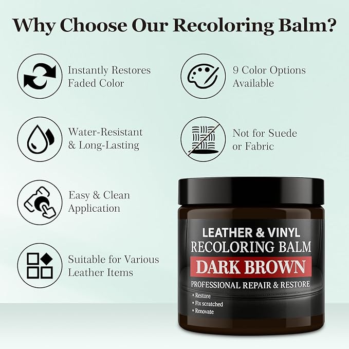 Leather Color Restorer, Leather Recoloring Balm, Scratch Remover, Leather Dye, Leather Paint with Leather Conditioner, Leathe