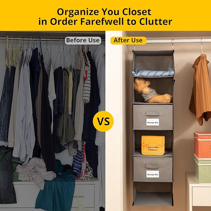 BrilliantJo 2 Pack 6 Shelves Hanging Closet Organizer with 2 Drawer, Hanging Storage with 4 Side Pockets for Clothes Shoes, 4