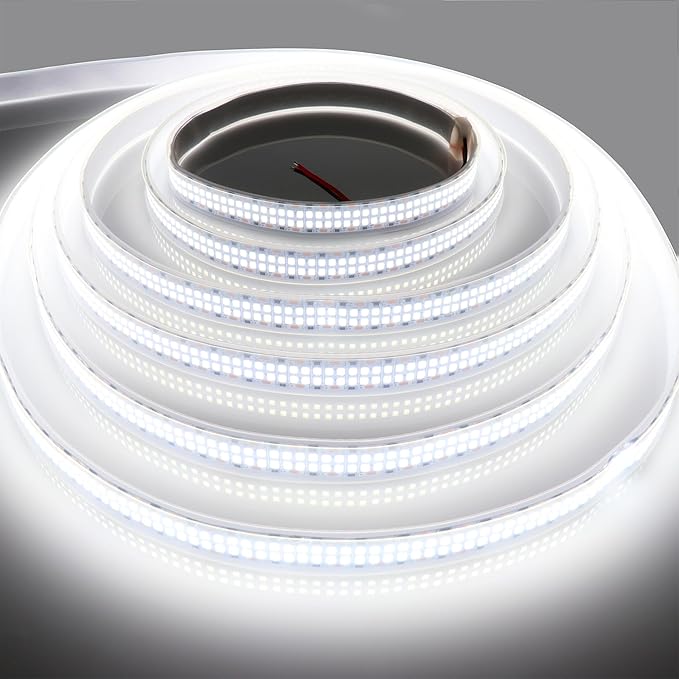 LED Strip Lights Cold White 6500K 16.4ft Double Row 2835 SMD 2400LEDs DC 12V Daylight Bright LED Tape Light Flexible Dimmable Ribbon Lamp 5M Waterproof IP67 Outdoor Lighting Decor