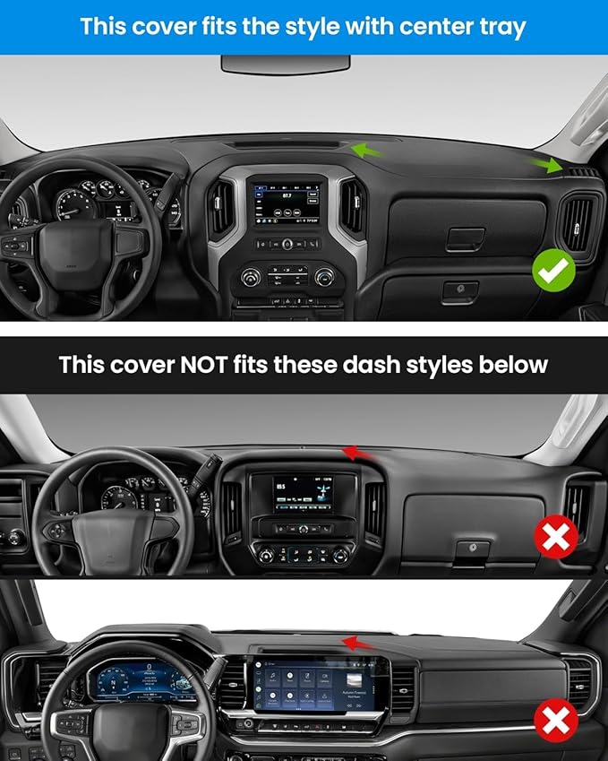 FIILINES Dash Cover for 2019-2025 Chevy Silverado 1500 2500HD 3500HD/2019-2023 GMC Sierra 1500 2500HD 3500HD(Only fit Silvera