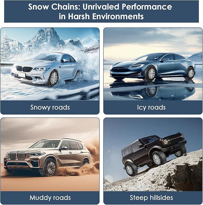 Qoosea Snow Chains Tire Chains for Car, Trucks, SUV Universal Emergency Snow Tire Chains, Adjustable Anti-Slip Tire Cables & 