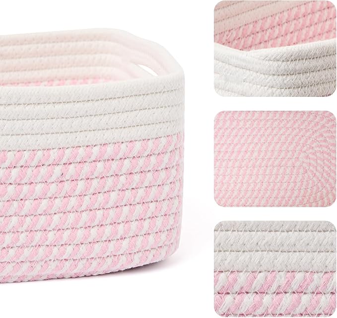 MiniArk Small Storage Baskets for Organizing | Closet Organizer Bins | Shelf Toy Basket | Woven Rope Baskets | Cube Decorativ