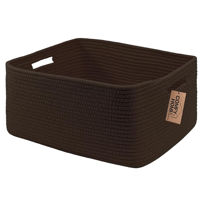 COMFY-HOMI Cotton Rope Woven Basket with Handles for Shelves,Toys,Book, Cloth Storage Baskets for Organizing-17" x 13" x 7.5"