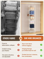 6 Tier Closet Hanging Organizer, Metal Closet Organizers and Storage with 4 Hanging Hooks 4 S-Hooks for Wardrobe Laundry Room