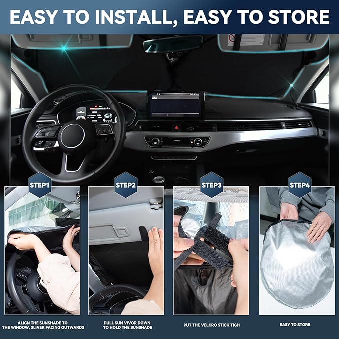 Sun Shade Sunshade for Honda Pilot 2016-2025 2026 Windshield Cover, 4-Layers Sun Shield 250T Silver Sun Visor Foldable Window Shade for Pilot EX-L Special Edition Elite Black Edition Touring
