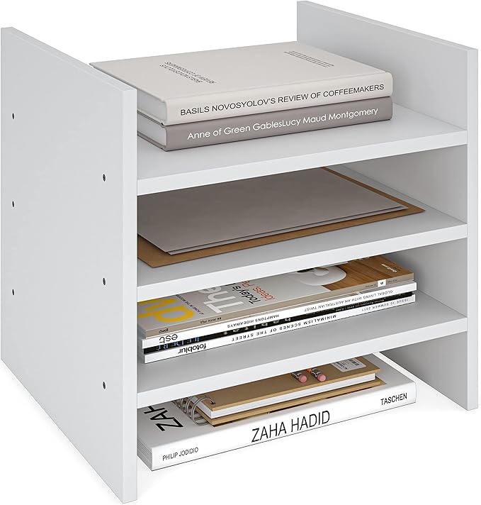 Ballucci 4-Tier Paper Sorter and File Organizer for Desk, Wood Mail Sorter, Fits into IKEA Kalax and ClosetMaid Cube Storage 