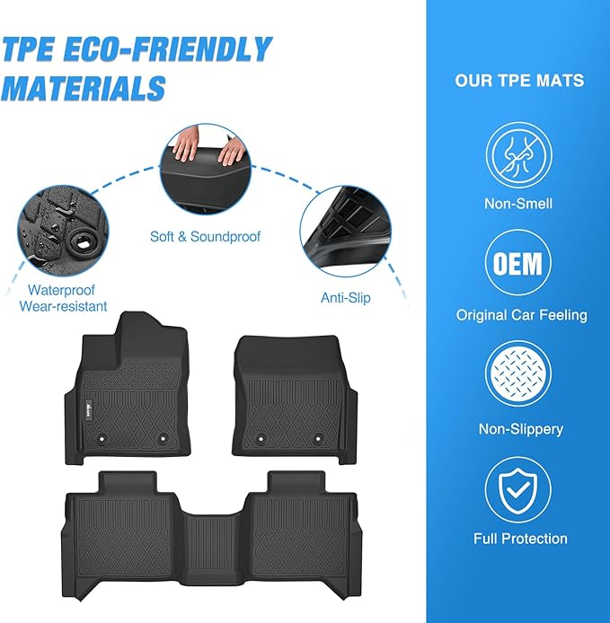Nilight TPE Floor Mats for Toyota Tundra CrewMax Cab Only 2022 2023 2024 2025 2026 All Weather Custom Fit Heavy Duty Floor Liners