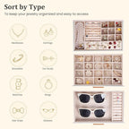 Dajasan Jewelry Box Organizer, 3-Tier Large Jewelry Storage Organizer with 2 Drawers, Space-Saving Jewelry Boxes for Women, P