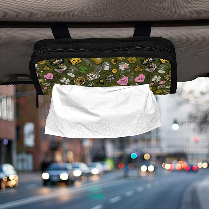 Car Tissue Holder Car Visor Organizer Tissue Box Holder for Car Sun Visor Organizer with Car Vehicle Accessories Essentials Interior for Women Men Darkmuted Hearts Clovers St.Patrick