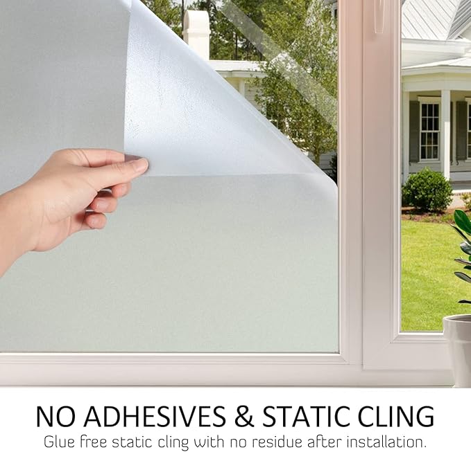 HIDBEA Frosted Window Privacy Film Heat Control UV Blocking, Static Cling Non-Adhesive Reusable Door coverings for Bathroom Home Office (Frosted 29.5 Inch x 13.1 Feet)