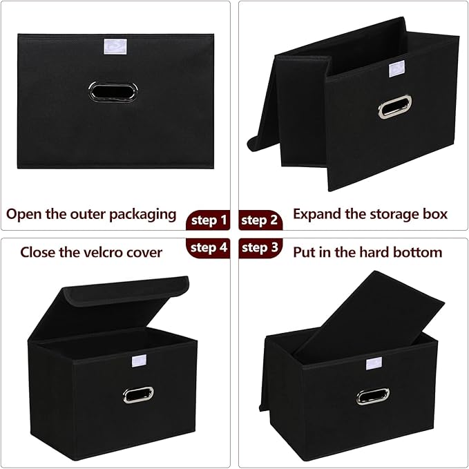 STOREONE Fabric Storage Cube Bins Foldable Organizer Container Collapsible Basket with Lids and Metal Handles, for Home, Bedr