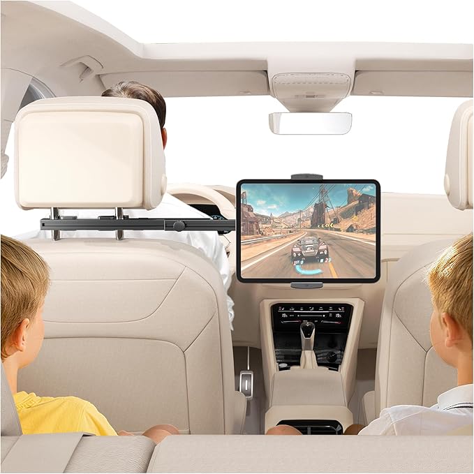 Headrest Tablet Holder for Car Accessories, Crafted from aircraft-grade aluminum，Universal Car Tablet Mount with 22'' Extendsion Arm Car Seat Mount for iPad, Galaxy, Fire HD or 4.7-12.9” Tablets