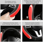 Leather Splicing Black Red White Car Steering Wheel Cover,14.5-15 Inch Universal Microfiber Leather Covers Breathable Anti-Sl
