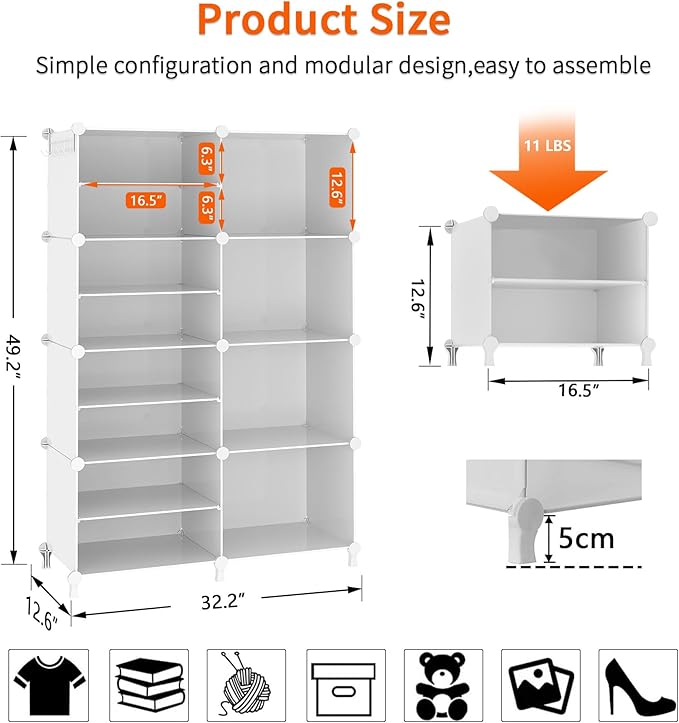 AWTATOS Closet Organizer 8 Cube Storage Shelves Closet Clothes Organizers and Storage Stackable Cubby Shelving for Closet Bed