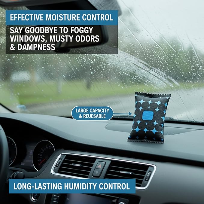 Car Dehumidifier Bags, 4 Pack Reusable Silicone Desiccant Bag with Color Indicator Silica Gel Packets for Windshield Fog &