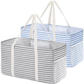 Lifewit Extra Large Tote Bag, Reusable Grocery Bags with Metal Wire Frame and Handles, Standing Utility Foldable Shopping Bags for Storage, Picnics, Beach, Laundry, Car, 46L, 2 Pack, Gray and Blue