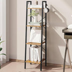 Hzuaneri Ladder Shelf, Bookshelf Bookcase, Freestanding Corner Storage Shelve with 2 Hooks for Home Office, Living Room, Kitc