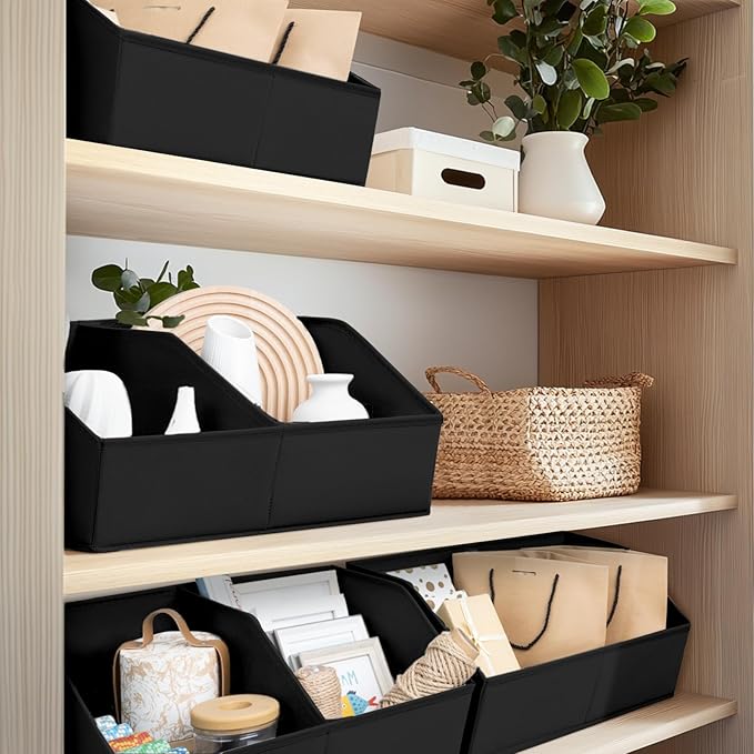 Homsorout Closet Organizers and Storage Bins - 6 Pack Collapsible Divided Trapezoidal Cube Storage Bins Baskets with Orange H