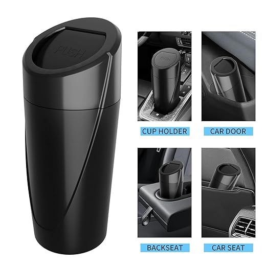 Car Trash Can with 90 Free Garbage Bags - Waterproof, Lid-Closed, Easy-to-Clean Cup Holder Trash Can, Ideal for Car Organization (Black & Pink Combo, 2-Pack, Perfect for Home, and Travel)