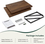 Floating Shelves, 12 Inch Deep Rustic Wood Wall Storage, 16W x 12D Wall Shelves Set of 2, Heavy Duty Metal Brackets, Large In
