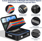 Fireproof Document Box with Lock, Safe Box for Important Documents, Fireproof & Water-Resistant Storage Organizer for Certifi