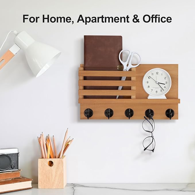 Lwenki Key Holder for Wall – Decorative Wooden Mail Holder and Key Shelf with Mounting Hardware, Installation Guide – Paulown