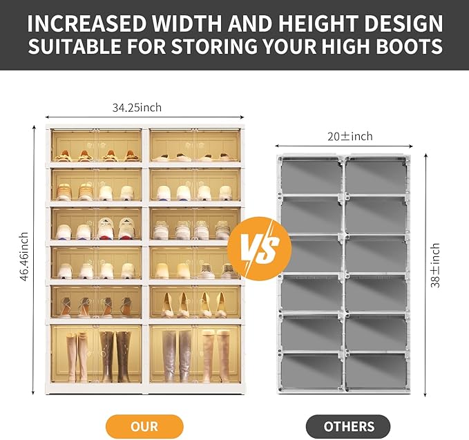 CIMLORD 6-Tier Foldable Shoe Rack Organizer for Closet 24Pairs Plastic Shoe Shelf Collapsible Shoes Storage Box Clear Shoe Bo