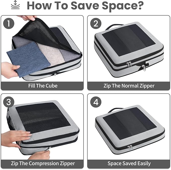 Compression Packing Cubes for Travel, Lightweight Vacation Travel Essentials, Travel Accessories for Suitcase Organizer Bags 