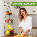 HULISEN 3 Tier Hanging Fruit Basket with Banana Hook, 36-Inch Heavy-Duty Wire Hanging Baskets for Kitchen Storage, Vegetable 